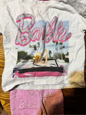 Barbie White Tee with Pink Logo and Convertible Graphic